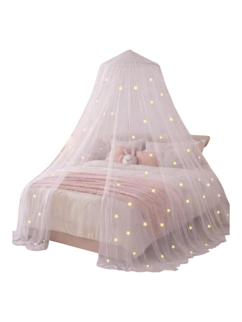 Bollepo Pure White Bed Canopy with Glow In The Dark Stars Whimsical Celestial